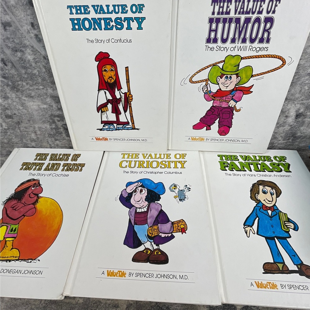 Book Lot 5 ValueTales Spencer Johnson Kids Biography Hardcover 70s 80s Mixed